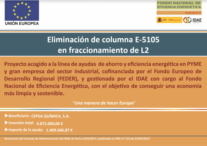 Eliminación de la columna E-5105 en fraccionamiento de L2