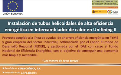 Instalación de tubos helicoidales de alta eficiencia energética en intercambiador de calor en Unifining II